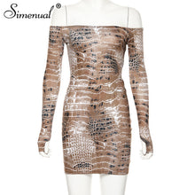 Load image into Gallery viewer, Simenual Sexy Hot Snake Print Matching Set Women Off Shoulder Fashion 2019 Two Piece Outfits Long Sleeve Bodysuit And Skirt Sets