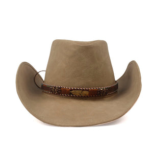 Leather Cowboy Hat Unisex Women Men Western Hat For Lady Dad Fedora Sombrero Hombre Caps Size 58-59CM