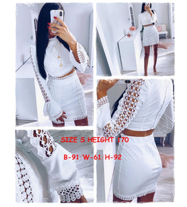 Glamaker Lace white bodycon mini dress Women two piece suit flare sleeve summer beach dress Elegant short sexy party club dress