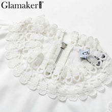 Load image into Gallery viewer, Glamaker Lace white bodycon mini dress Women two piece suit flare sleeve summer beach dress Elegant short sexy party club dress