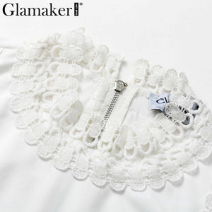 Glamaker Lace white bodycon mini dress Women two piece suit flare sleeve summer beach dress Elegant short sexy party club dress