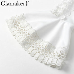 Glamaker Lace white bodycon mini dress Women two piece suit flare sleeve summer beach dress Elegant short sexy party club dress