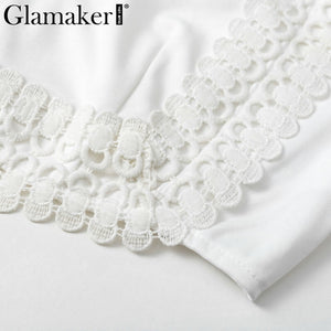 Glamaker Lace white bodycon mini dress Women two piece suit flare sleeve summer beach dress Elegant short sexy party club dress