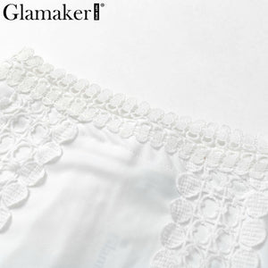 Glamaker Lace white bodycon mini dress Women two piece suit flare sleeve summer beach dress Elegant short sexy party club dress