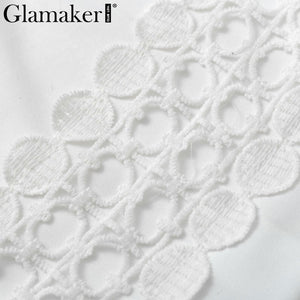 Glamaker Lace white bodycon mini dress Women two piece suit flare sleeve summer beach dress Elegant short sexy party club dress