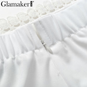 Glamaker Lace white bodycon mini dress Women two piece suit flare sleeve summer beach dress Elegant short sexy party club dress