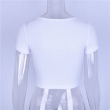 Load image into Gallery viewer, Short Sleeve Crop Top Button Vest Halter White Blouse Top