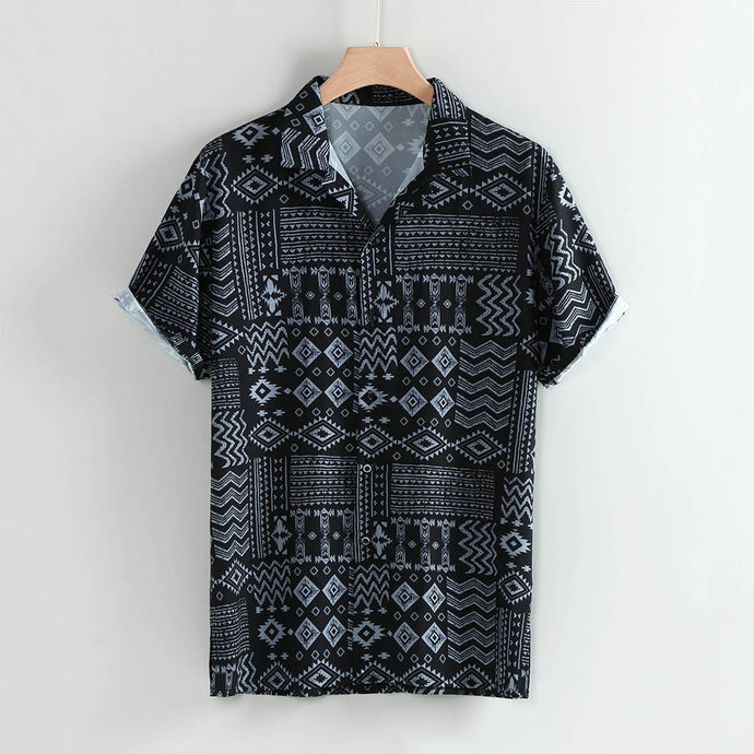 Vintage African Ethnic Print Shirt Men 2019 Summer New Short Sleeve Mens Dress Shirts Holiday Party Hawaiian Shirt Men Chemise