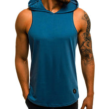 Load image into Gallery viewer, Men Hoodies Tank Top Sleeveless Muscle Gym Sport Slim Vest Bodybuilding Hooded Hip Hop Streetwear Workout Elastic Men Tank Top