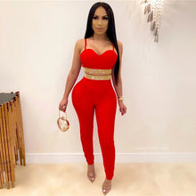 Load image into Gallery viewer, Spaghetti Strap Women Suit 2020 Summer Cami Top And High Waist Pants Two Pieces Set Crystal Diamond Bandage Ladies Casual Outfit