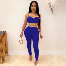 Load image into Gallery viewer, Spaghetti Strap Women Suit 2020 Summer Cami Top And High Waist Pants Two Pieces Set Crystal Diamond Bandage Ladies Casual Outfit