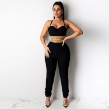 Load image into Gallery viewer, Spaghetti Strap Women Suit 2020 Summer Cami Top And High Waist Pants Two Pieces Set Crystal Diamond Bandage Ladies Casual Outfit