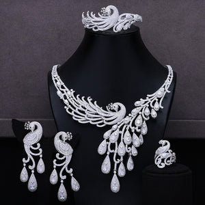 GODKI Luxury Phoenix 4PCS African Necklace Earring Sets Zircon Jewelry Sets For Women Wedding Indian Nigerian Party Jewelry Set