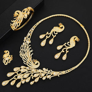 GODKI Luxury Phoenix 4PCS African Necklace Earring Sets Zircon Jewelry Sets For Women Wedding Indian Nigerian Party Jewelry Set