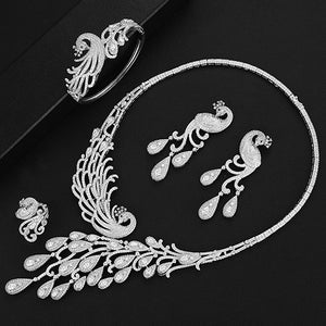 GODKI Luxury Phoenix 4PCS African Necklace Earring Sets Zircon Jewelry Sets For Women Wedding Indian Nigerian Party Jewelry Set