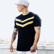 Load image into Gallery viewer, Men T-shirt Cotton Short Sleeves black Undershirt Male Solid stripe