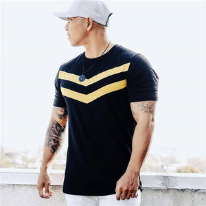 Men T-shirt Cotton Short Sleeves black Undershirt Male Solid stripe