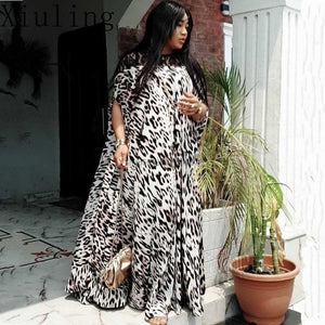 Women Dashiki Leopard Lace Traditional Boubou African Clothes Abaya Muslim Dress