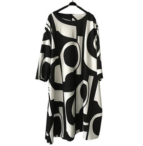 Women Print Round Collar Basic a-line Sleeve Dress