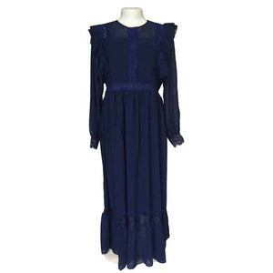 Ruffles Maxi Chiffon Dress Long Sleeve Lace Patchwork O-Neck Sundress