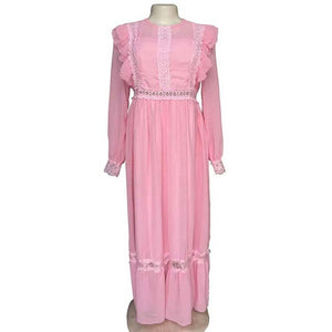 Ruffles Maxi Chiffon Dress Long Sleeve Lace Patchwork O-Neck Sundress