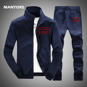 US Size Custom Men Sets Solid Color Tracksuit Print DIY LOGO Design Sportswear 2 pieces Spring Autumn Men's Sporting Suit Outfit