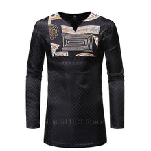 Load image into Gallery viewer, Men Dashiki Print Fashion V Neck Full Long Sleeve Shirt