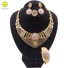 Load image into Gallery viewer, Nigerian Wedding Woman Accessories Jewelry Set Brand Dubai Gold Necklace Earrings African Beads Jewelry set