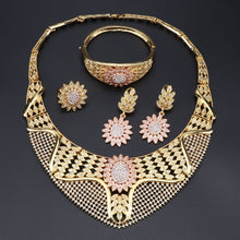 Load image into Gallery viewer, Nigerian Wedding Woman Accessories Jewelry Set Brand Dubai Gold Necklace Earrings African Beads Jewelry set