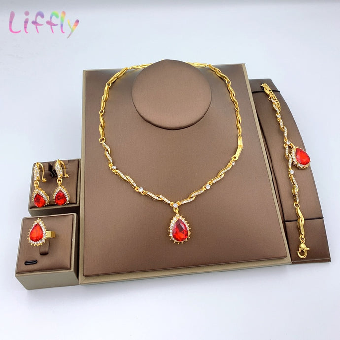 Nigerian Jewelry Sets Dubai Wedding African Beads Jewelry Sets Gold Necklace Bracelet Earrings Rings Women Jewelry
