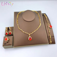 Load image into Gallery viewer, Nigerian Jewelry Sets Dubai Wedding African Beads Jewelry Sets Gold Necklace Bracelet Earrings Rings Women Jewelry