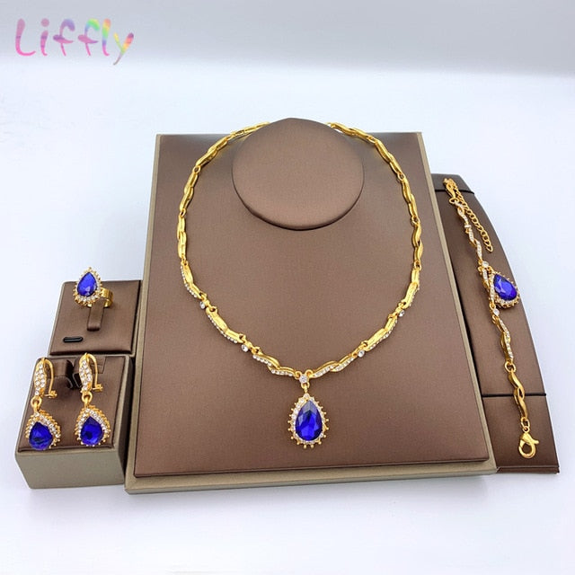 Nigerian Jewelry Sets Dubai Wedding African Beads Jewelry Sets Gold Necklace Bracelet Earrings Rings Women Jewelry