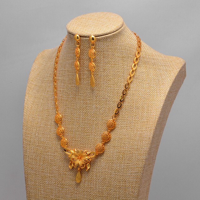 African jewelry set nigerian wedding For Women Bridal African Gold Color Jewelry Set Dubai Necklace Earrings Bride Gift