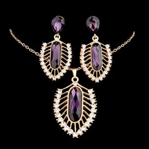 Dubai Gold Jewelry Nigerian Crystal Necklace Drop Earrings Women African New Bridal Jewelry Sets