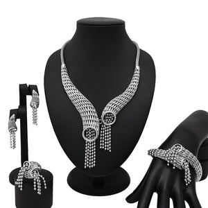 Nigerian Bridal Jewelry Set Flower Pendant Necklace Set Dubai silver Jewelry Sets