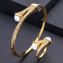 Load image into Gallery viewer, Unique African Bangle Ring Set Jewelry Sets For Women Wedding Cubic Zircon Crystal CZ Dubai Bridal Jewelry Set