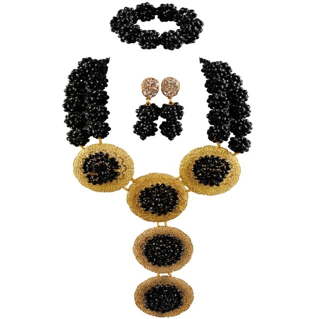 Army Green fashion Nigerian wedding African jewelry set  crystal necklace bridal jewelry sets