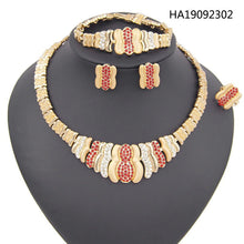 Load image into Gallery viewer, African Crystal Necklace Stud Earrings Bracelet Ring Nigerian Bridal Jewelry Sets