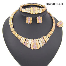 Load image into Gallery viewer, African Crystal Necklace Stud Earrings Bracelet Ring Nigerian Bridal Jewelry Sets