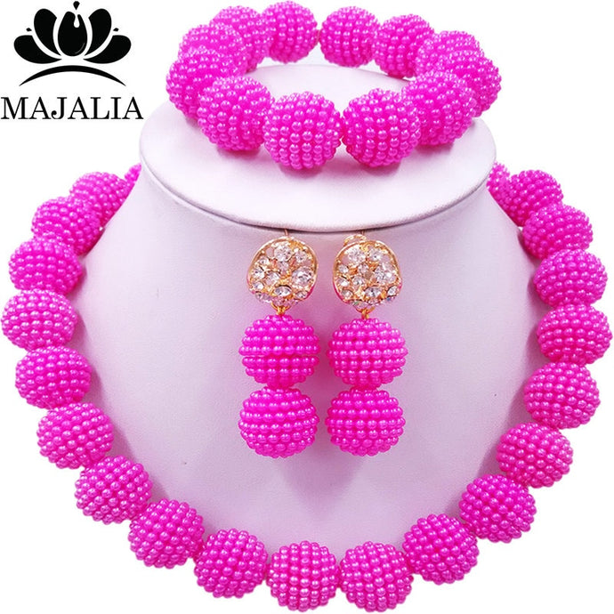 Classic Nigerian Wedding African Jewelry Set Hot pink Crystal Necklace Bride Jewelry Sets