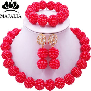 Classic Nigerian Wedding African Jewelry Set Hot pink Crystal Necklace Bride Jewelry Sets