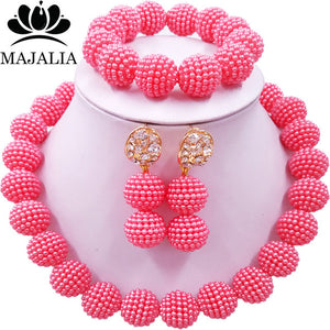 Classic Nigerian Wedding African Jewelry Set Hot pink Crystal Necklace Bride Jewelry Sets