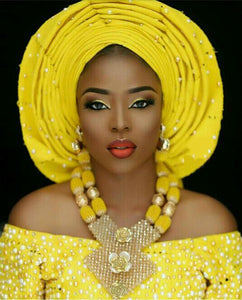 Bright Yellow Crystal African Wedding Jewelry Sets Nigerian Gold Bead Pendant Necklace Bride Jewelry Set Handmade Jewelry