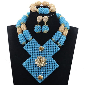 Bright Yellow Crystal African Wedding Jewelry Sets Nigerian Gold Bead Pendant Necklace Bride Jewelry Set Handmade Jewelry