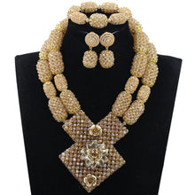 Load image into Gallery viewer, Bright Yellow Crystal African Wedding Jewelry Sets Nigerian Gold Bead Pendant Necklace Bride Jewelry Set Handmade Jewelry