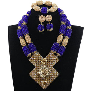 Bright Yellow Crystal African Wedding Jewelry Sets Nigerian Gold Bead Pendant Necklace Bride Jewelry Set Handmade Jewelry