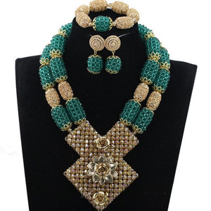 Bright Yellow Crystal African Wedding Jewelry Sets Nigerian Gold Bead Pendant Necklace Bride Jewelry Set Handmade Jewelry