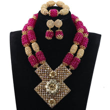 Load image into Gallery viewer, Bright Yellow Crystal African Wedding Jewelry Sets Nigerian Gold Bead Pendant Necklace Bride Jewelry Set Handmade Jewelry