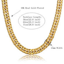 Load image into Gallery viewer, Hip Hop Style 14MM Cuban Chain Necklace &amp; Bracelet Set For Men Gift Wholesale African Dubai Gold Stainless Steel Jewelry Sets