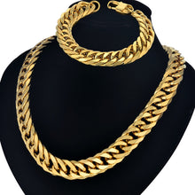 Load image into Gallery viewer, Hip Hop Style 14MM Cuban Chain Necklace &amp; Bracelet Set For Men Gift Wholesale African Dubai Gold Stainless Steel Jewelry Sets